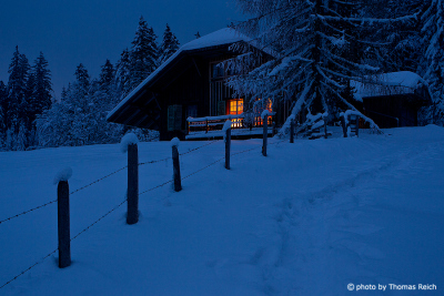 Mountain hut in winter Bernese Oberland