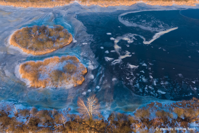Frozen lake drone photo